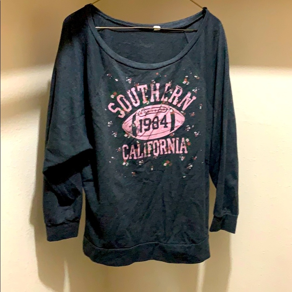 Gray sweatshirt.